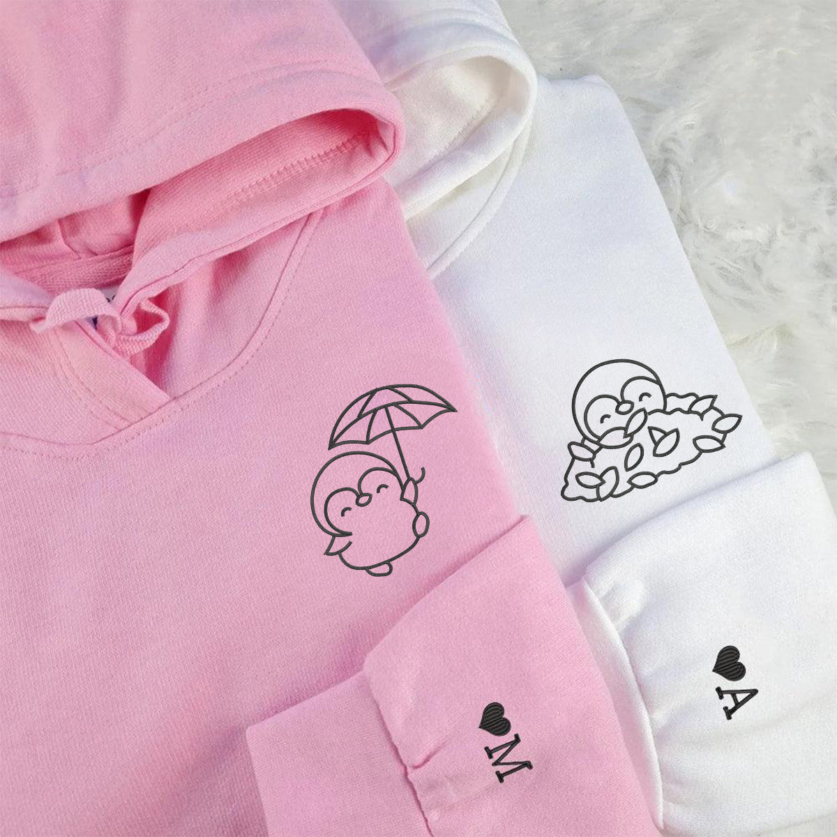 Individuell bestickte Engel- und Dämonenkatze-Kapuzenpullover für Paare