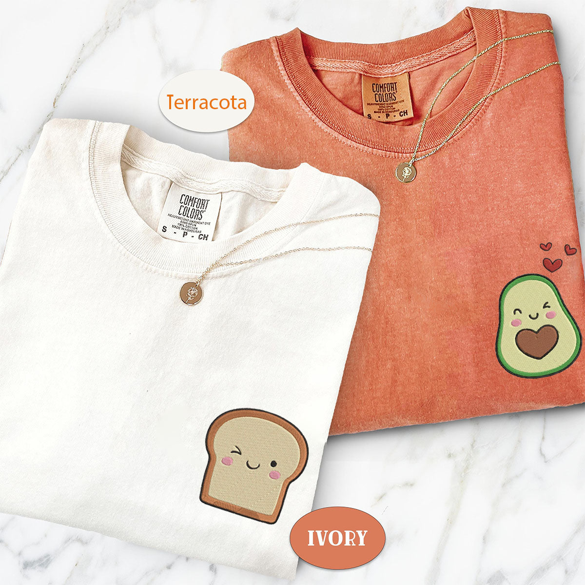 Benutzerdefinierte bestickte Avocado-Toast-T-Shirts für Paare
