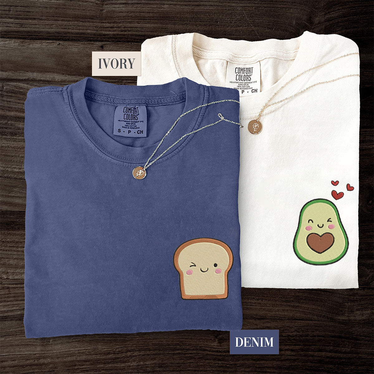Benutzerdefinierte bestickte Avocado-Toast-T-Shirts für Paare