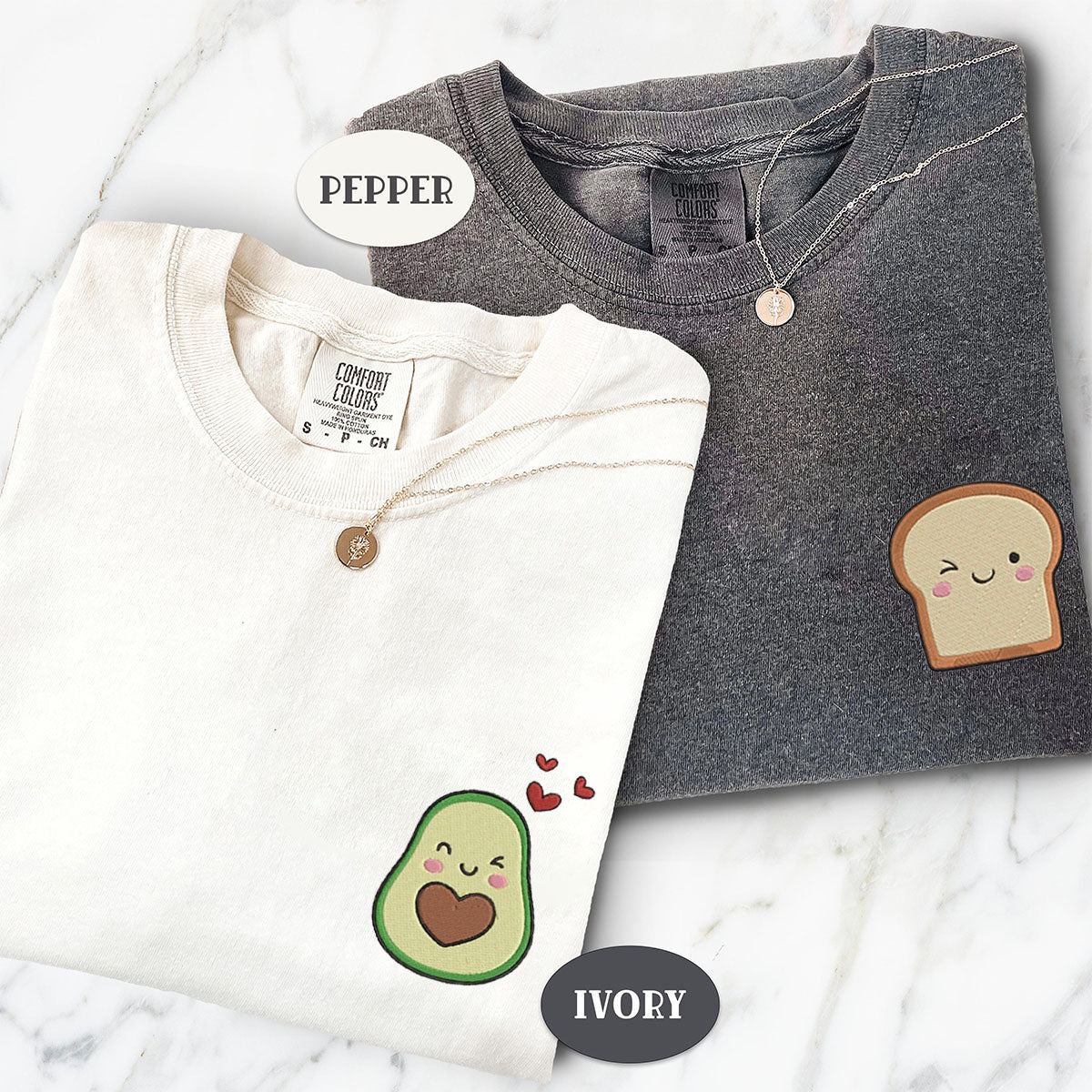 Benutzerdefinierte bestickte Avocado-Toast-T-Shirts für Paare