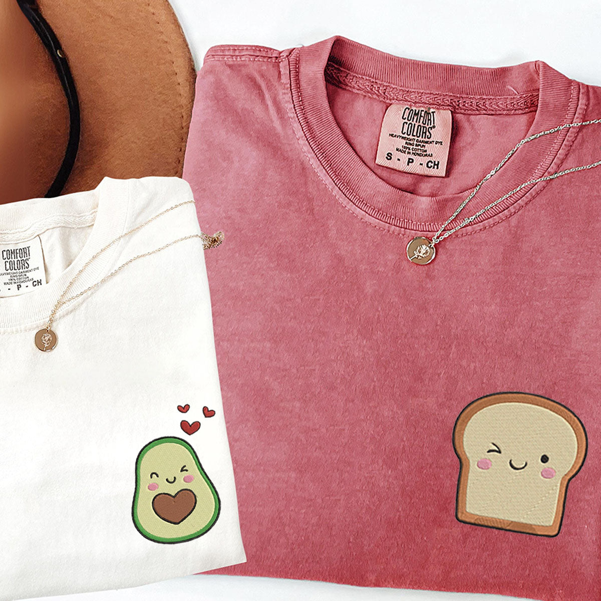 Benutzerdefinierte bestickte Avocado-Toast-T-Shirts für Paare