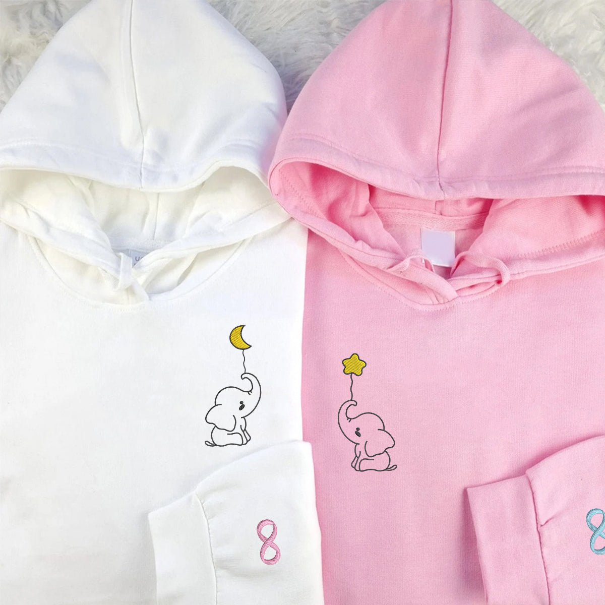 Individuell bestickte Baby-Elefanten-Kapuzenpullover für Paare