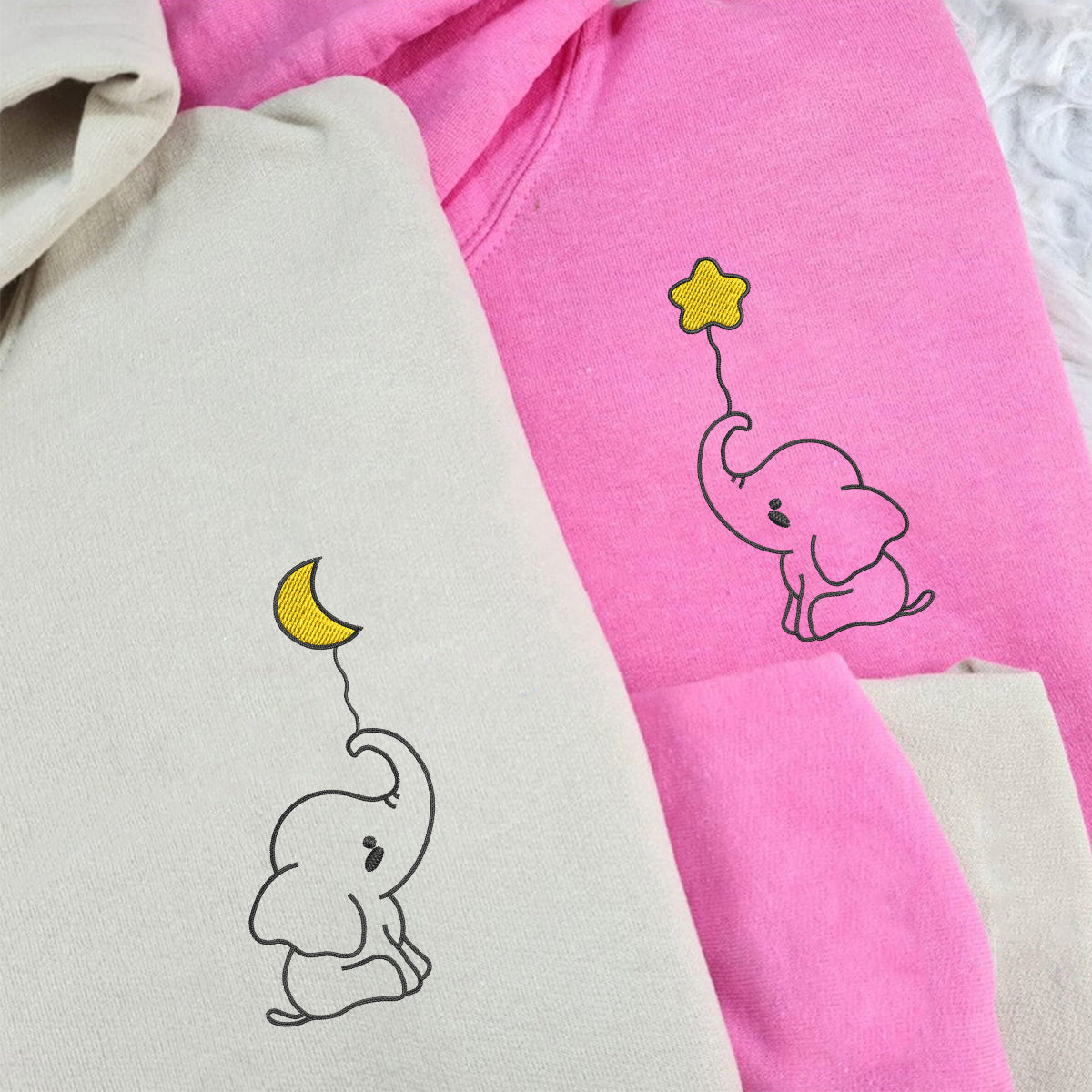 Individuell bestickte Baby-Elefanten-Kapuzenpullover für Paare