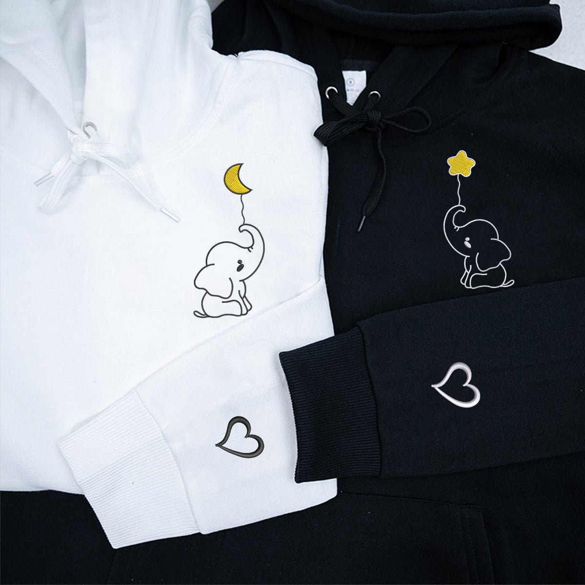 Individuell bestickte Baby-Elefanten-Kapuzenpullover für Paare