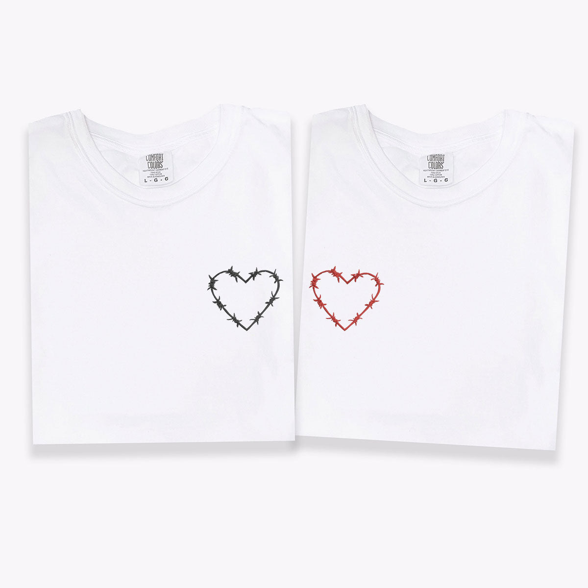 Custom Embroidered Barbwire Heart Matching T-shirts for Couples
