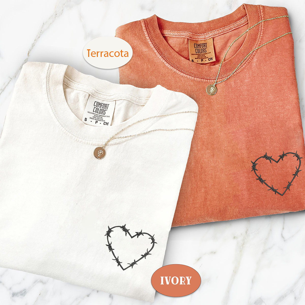 Custom Embroidered Barbwire Heart Matching T-shirts for Couples