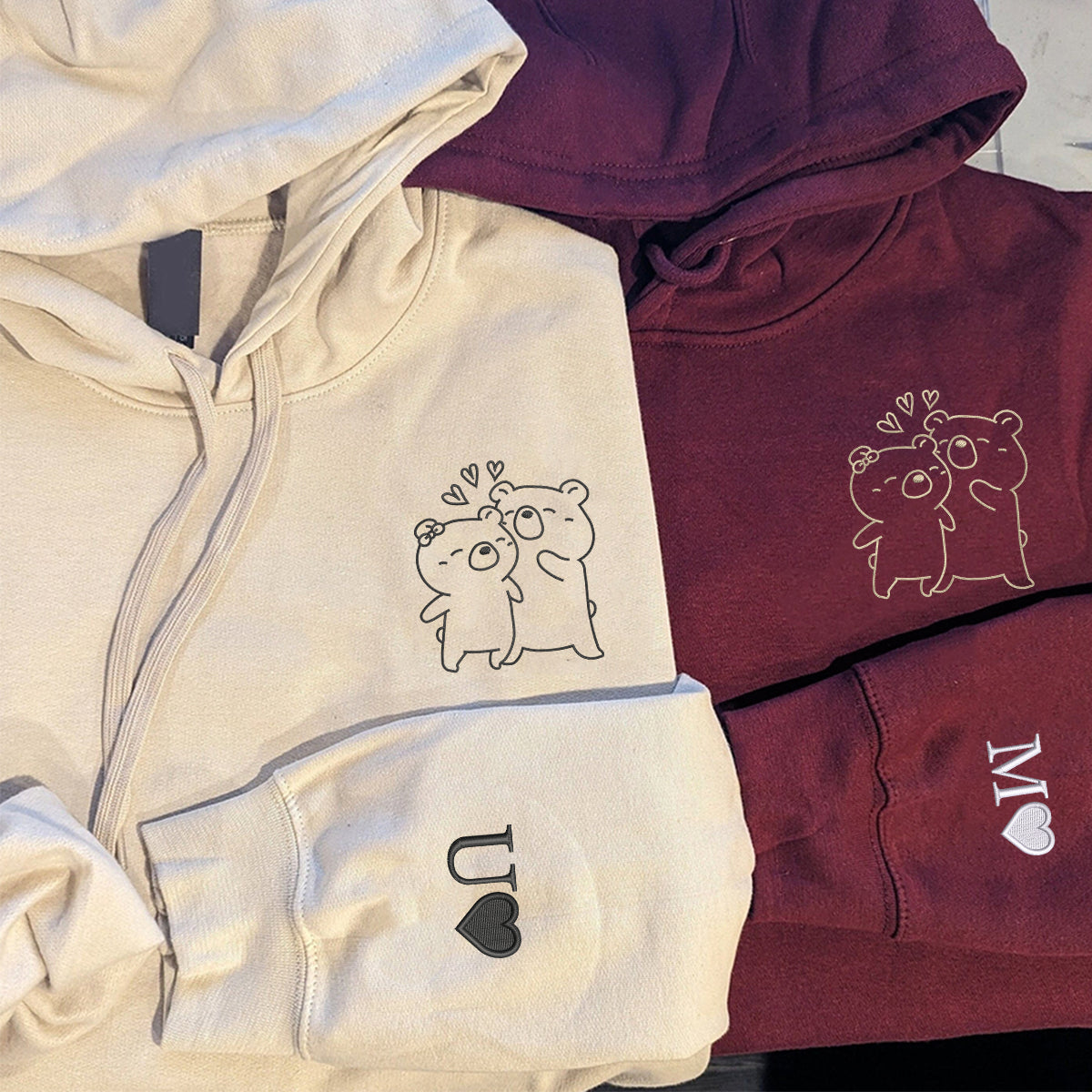 Sweats à capuche assortis brodés personnalisés avec ange et chat démon pour couples