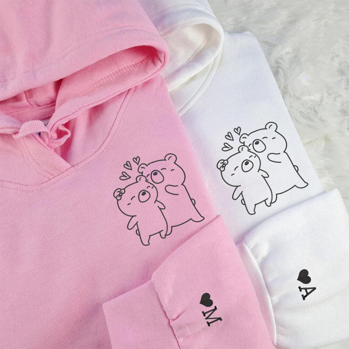 Sweats à capuche assortis brodés personnalisés avec ange et chat démon pour couples