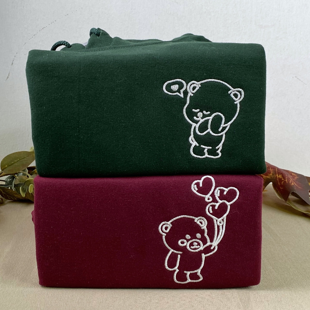 Individuell bestickte Bärenliebe-Kapuzenpullover für Paare