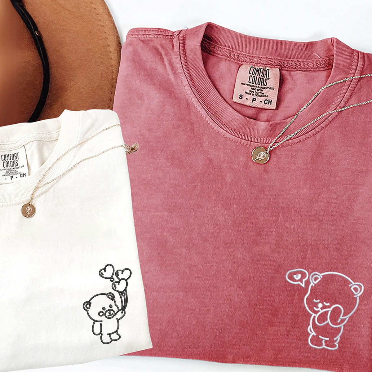 Custom Embroidered Bear Love Matching T-shirts for Couples