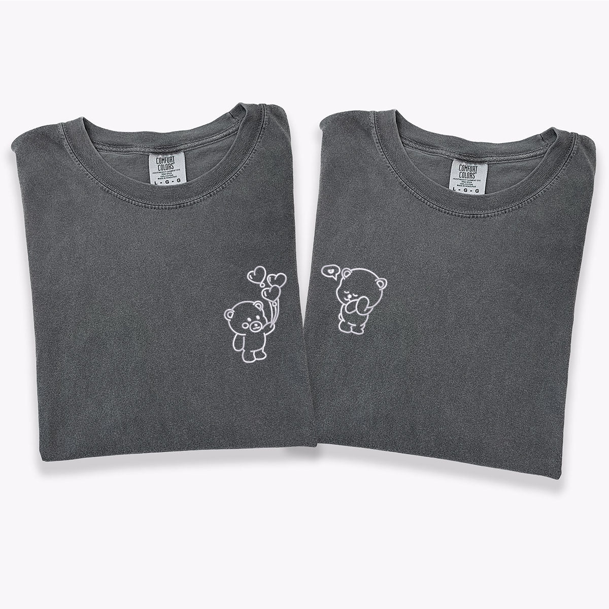 Custom Embroidered Bear Love Matching T-shirts for Couples