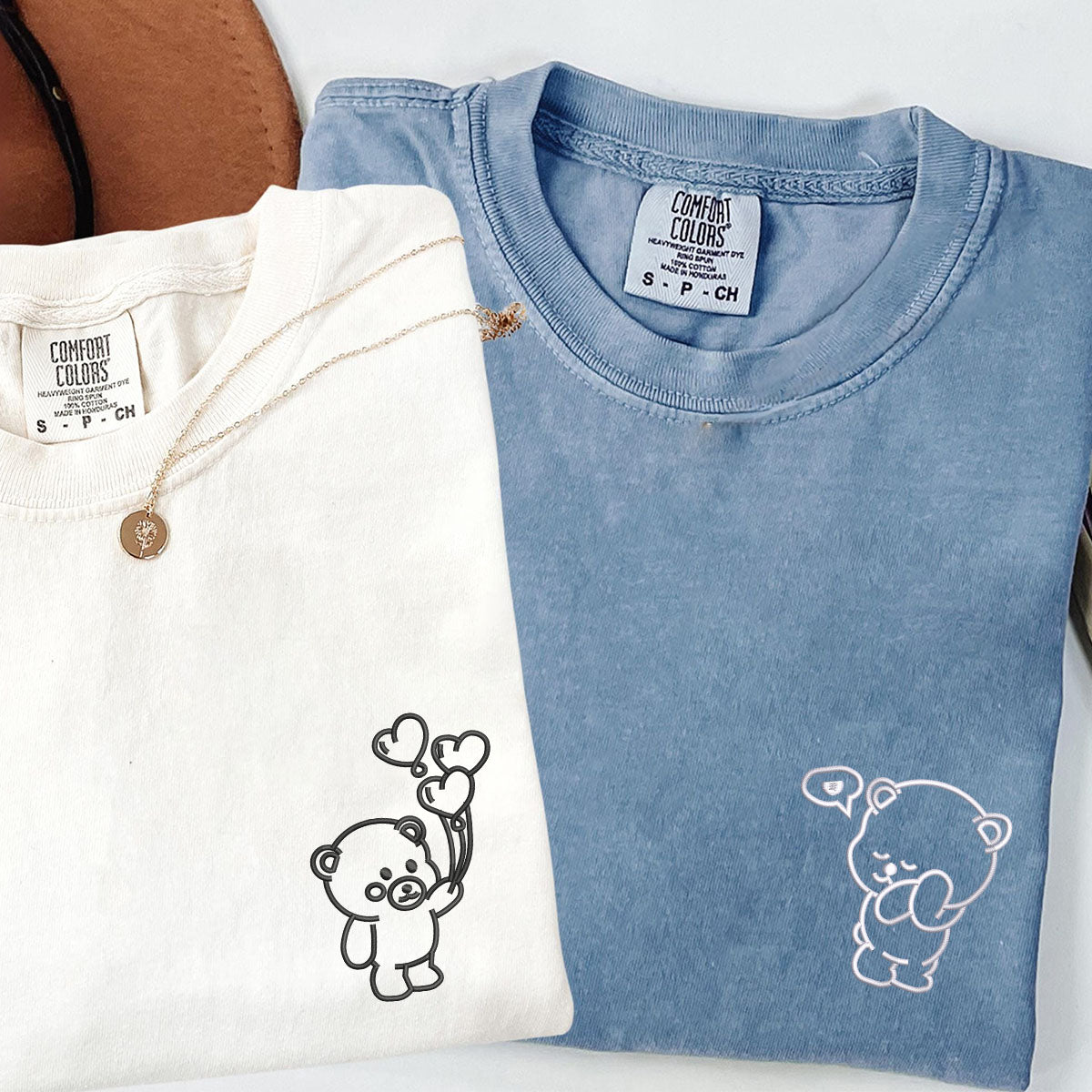 Custom Embroidered Bear Love Matching T-shirts for Couples