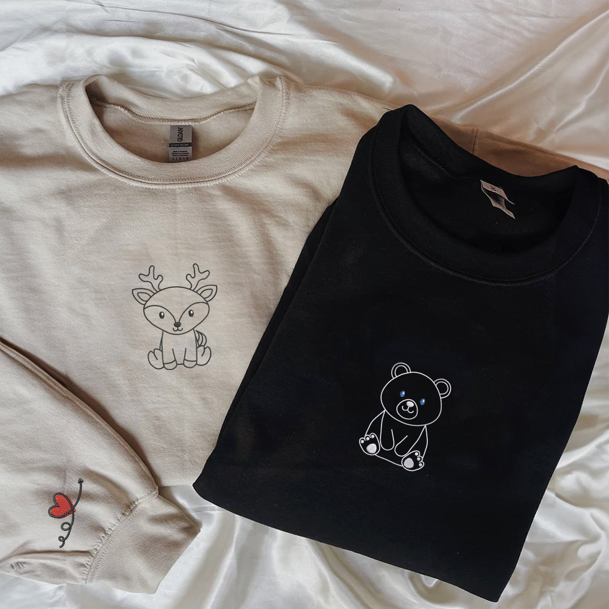 Sweats à capuche assortis ours et cerf brodés sur mesure pour couples