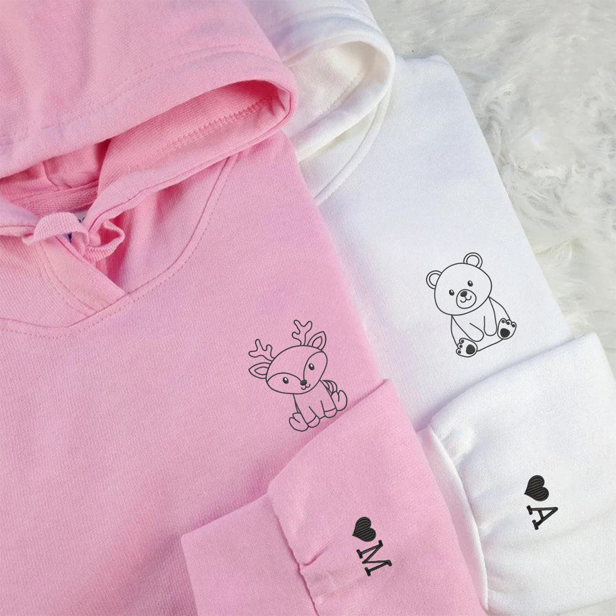 Sweats à capuche assortis ours et cerf brodés sur mesure pour couples