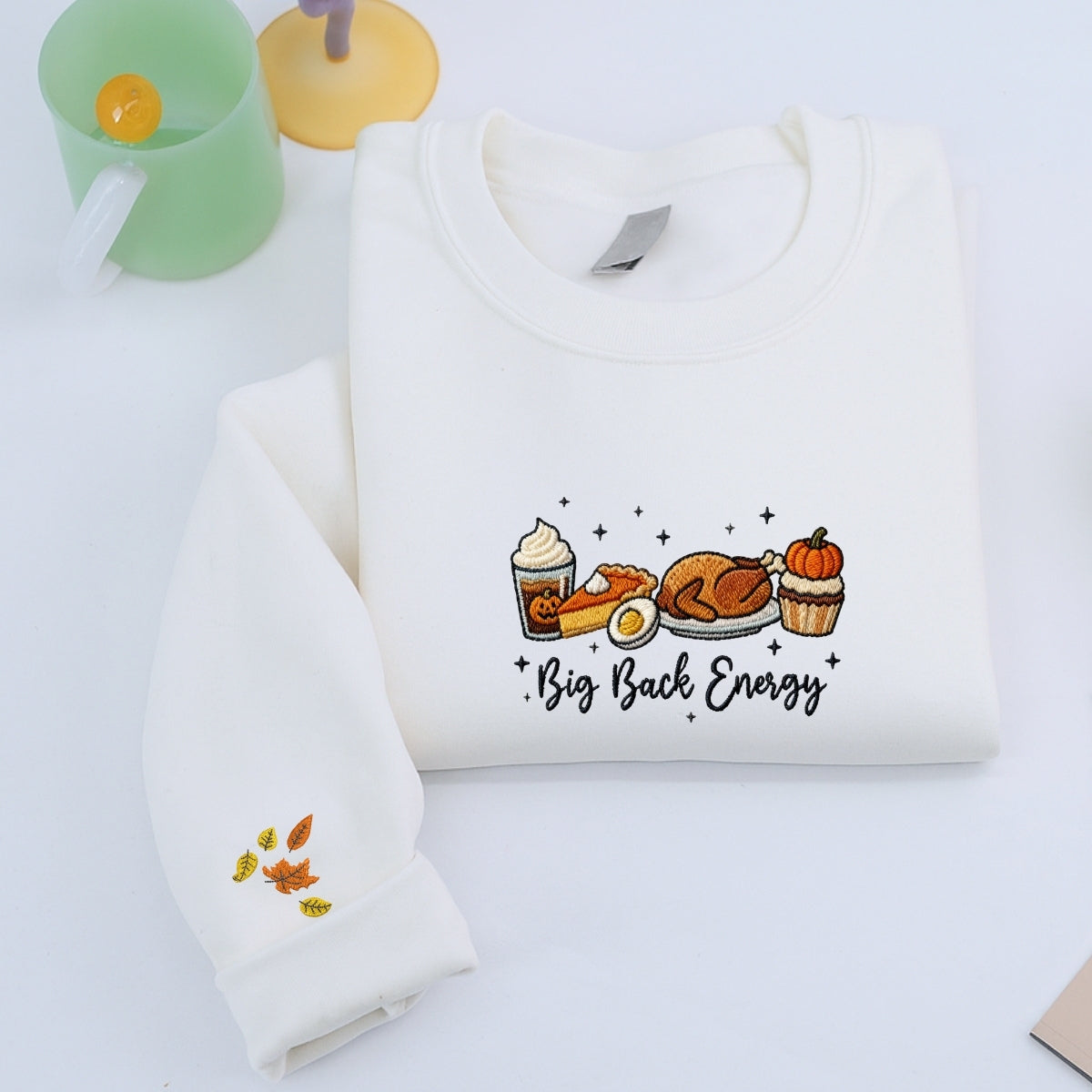 Custom Embroidered Big Back Energy Thanksgiving Hoodie | Funny Turkey Day Sweatshirt – Preppy Fall Coquette Embroidery Gift