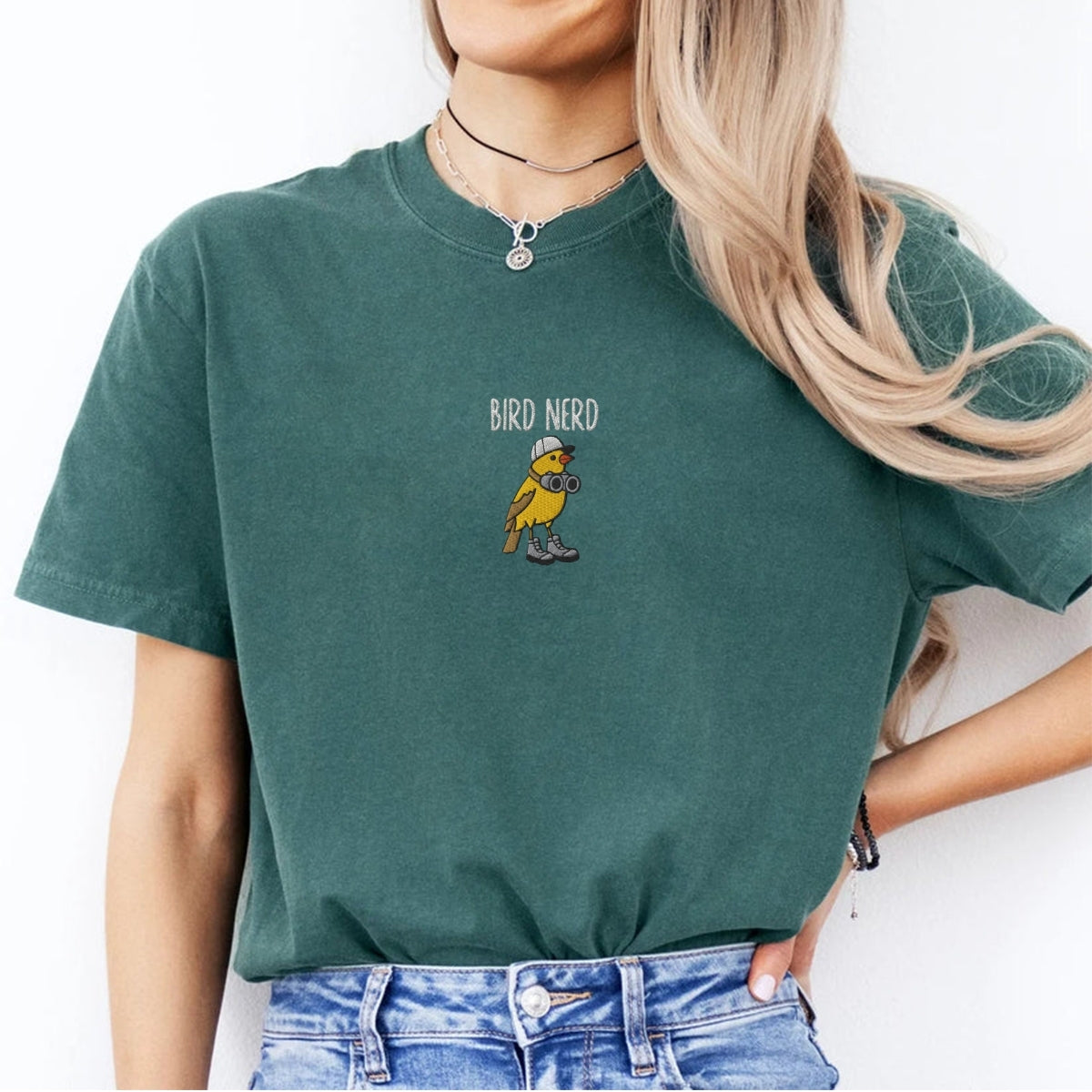 Custom Embroidered Bird Nerd T-Shirt | Funny Bird Watcher Tee – Cute Nature & Backyard Bird Lover Gift