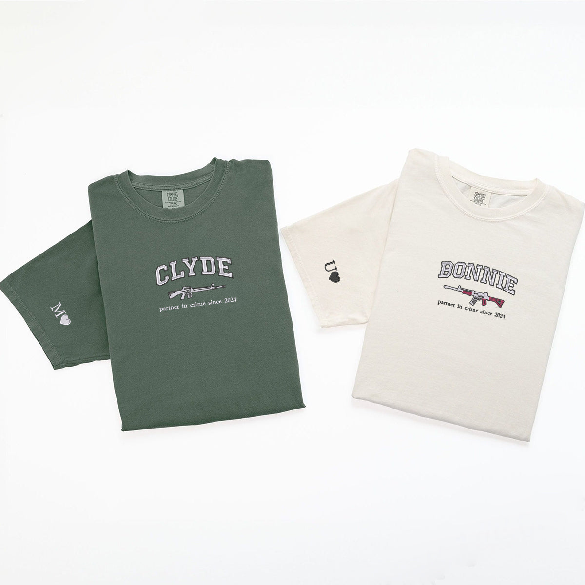 Custom Embroidered Bonnie and Clyde Matching T-shirts for Couples