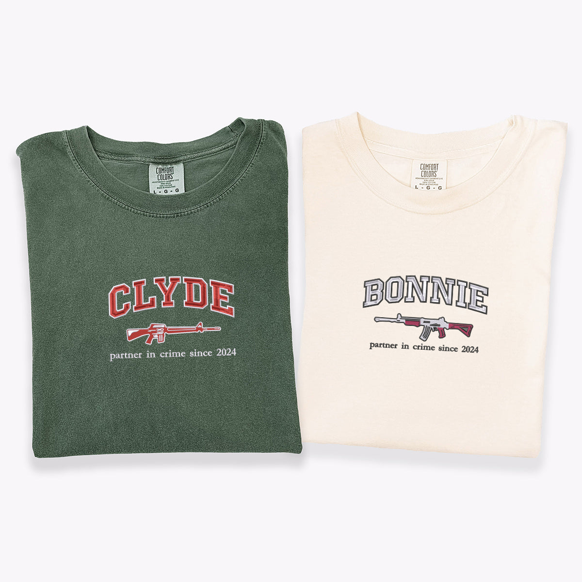 Custom Embroidered Bonnie and Clyde Matching T-shirts for Couples