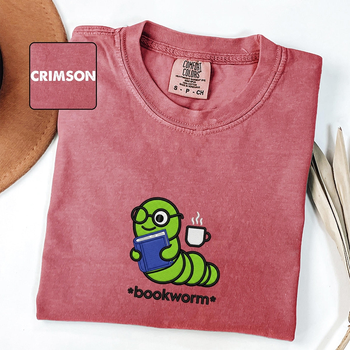 Custom Embroidered Book Worm T-Shirt | Cute Reader Tee – Cozy Gift for Book Lovers
