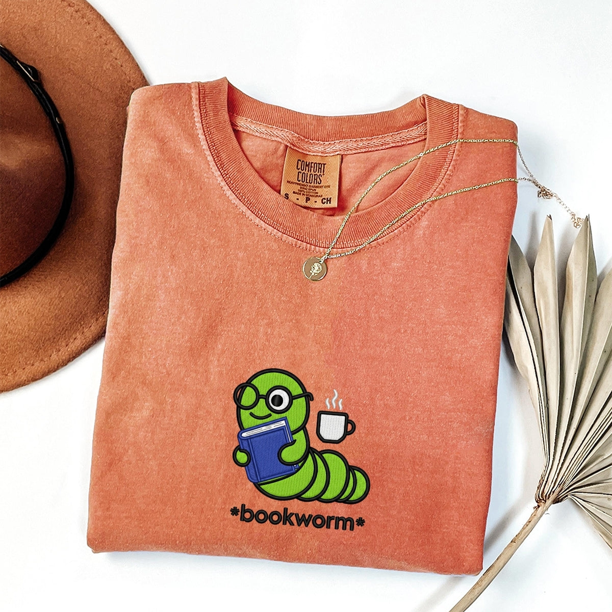 Custom Embroidered Book Worm T-Shirt | Cute Reader Tee – Cozy Gift for Book Lovers