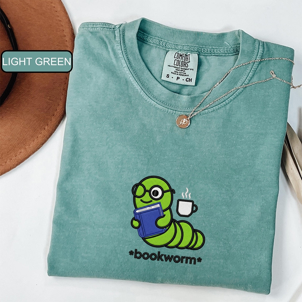 Custom Embroidered Book Worm T-Shirt | Cute Reader Tee – Cozy Gift for Book Lovers