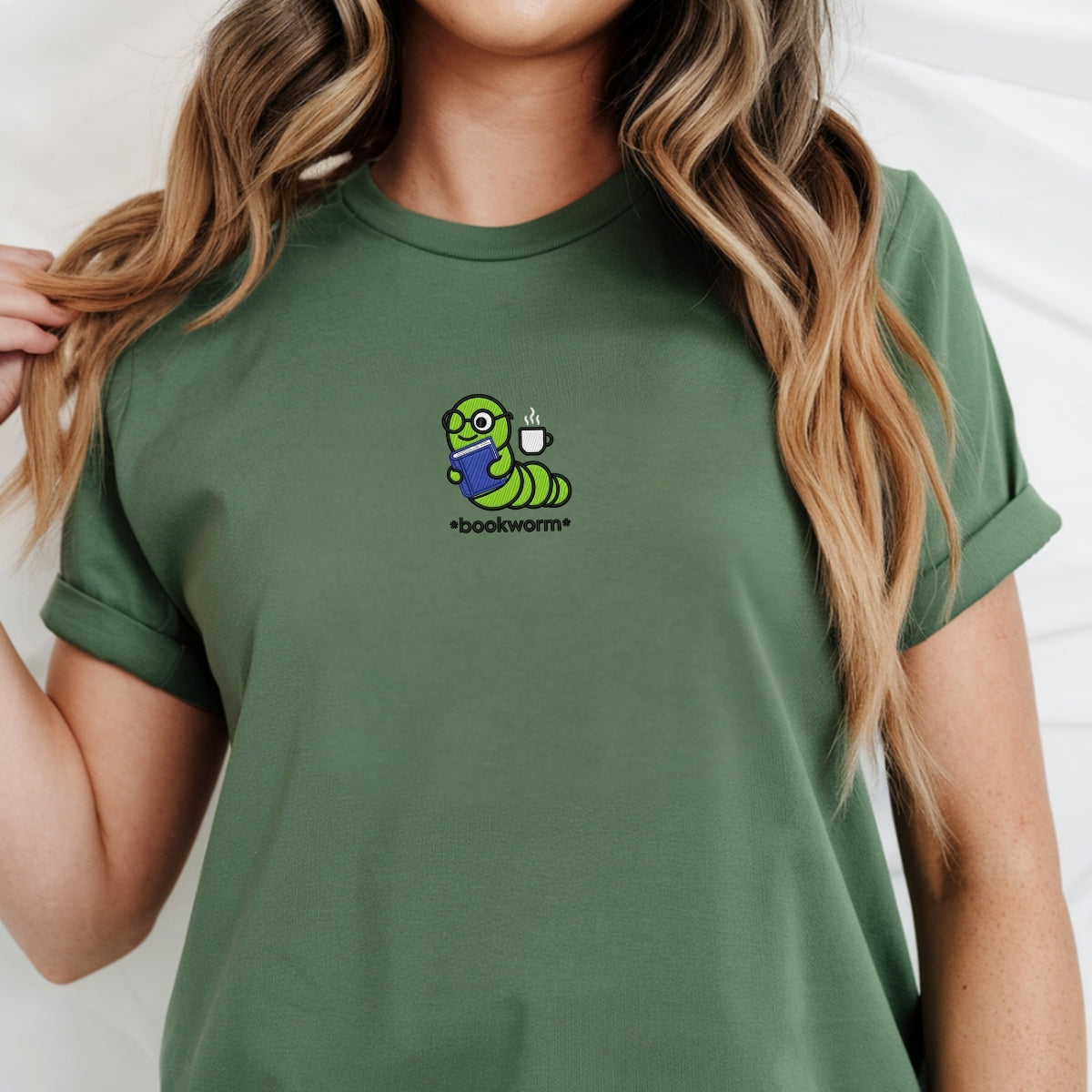 Custom Embroidered Book Worm T-Shirt | Cute Reader Tee – Cozy Gift for Book Lovers