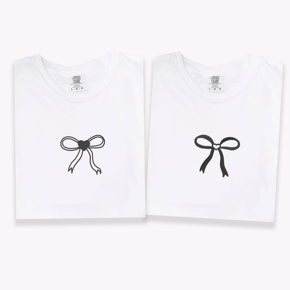 Custom Embroidered Bow Ribbon Heart Matching T-shirts for Couples