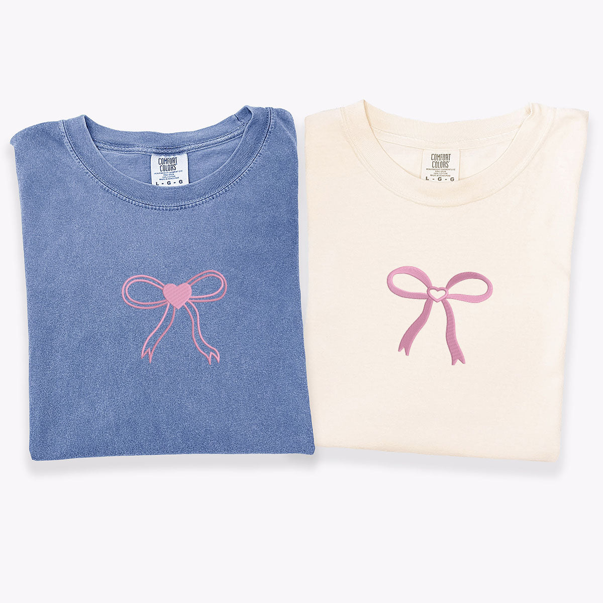 Custom Embroidered Bow Ribbon Heart Matching T-shirts for Couples