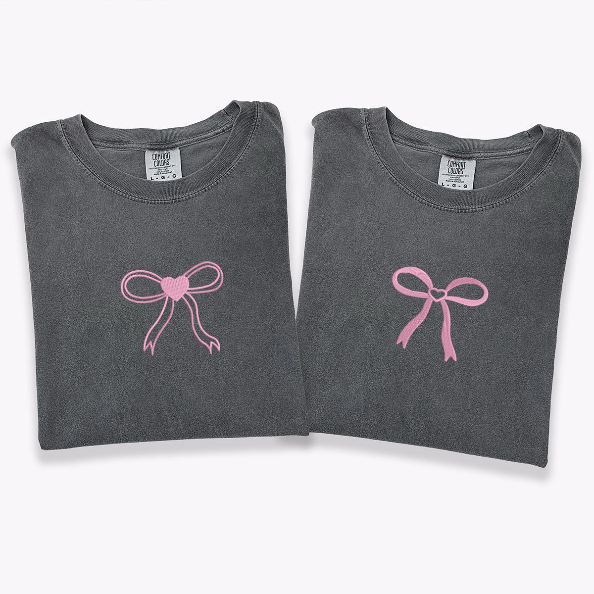 Custom Embroidered Bow Ribbon Heart Matching T-shirts for Couples