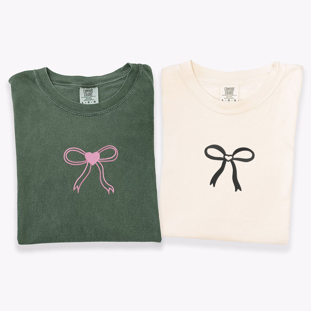 Custom Embroidered Bow Ribbon Heart Matching T-shirts for Couples