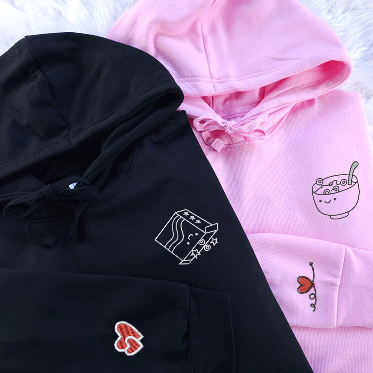 Individuell bestickte Frühstückszeit-Kapuzenpullover für Paare