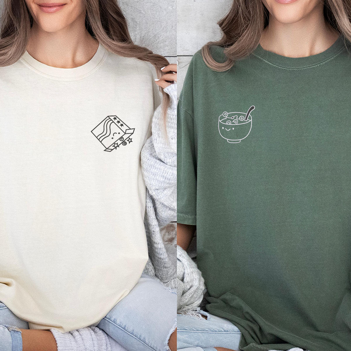 Custom Embroidered Breakfast Time Matching T-shirts for Couples