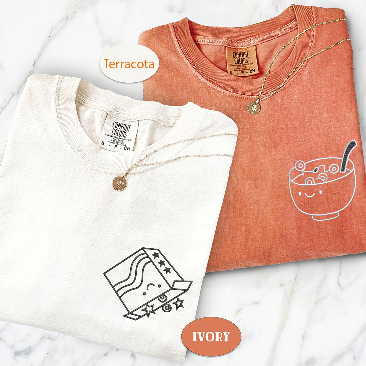 Custom Embroidered Breakfast Time Matching T-shirts for Couples