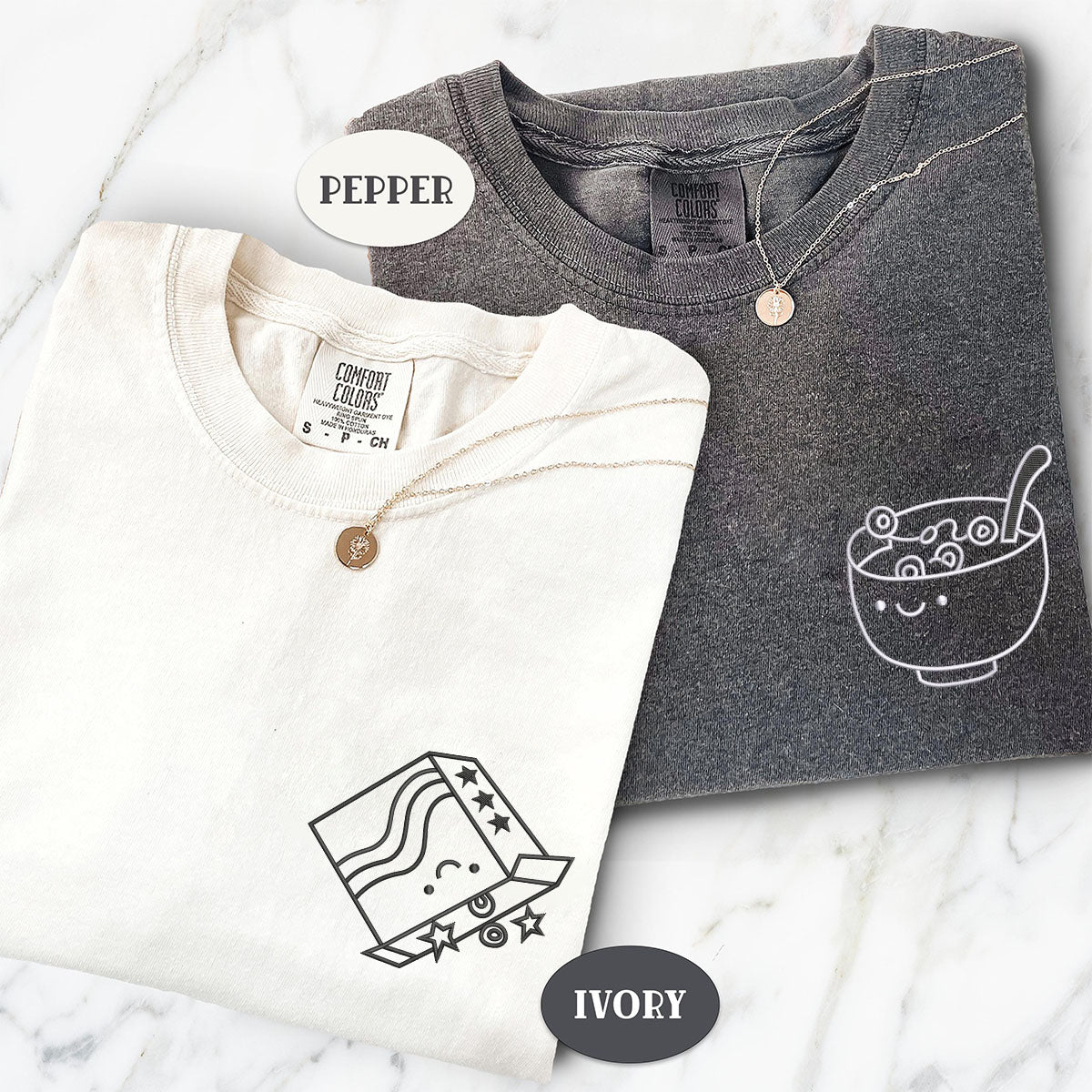 Custom Embroidered Breakfast Time Matching T-shirts for Couples