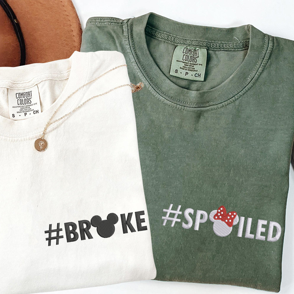 Custom Embroidered Broke x Spoiled Matching T-shirts for Couples