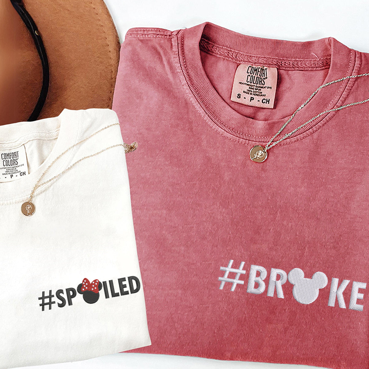 Custom Embroidered Broke x Spoiled Matching T-shirts for Couples