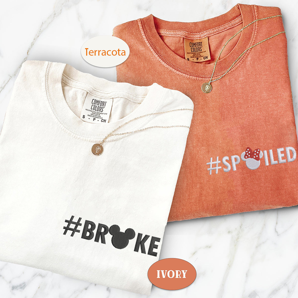 Custom Embroidered Broke x Spoiled Matching T-shirts for Couples