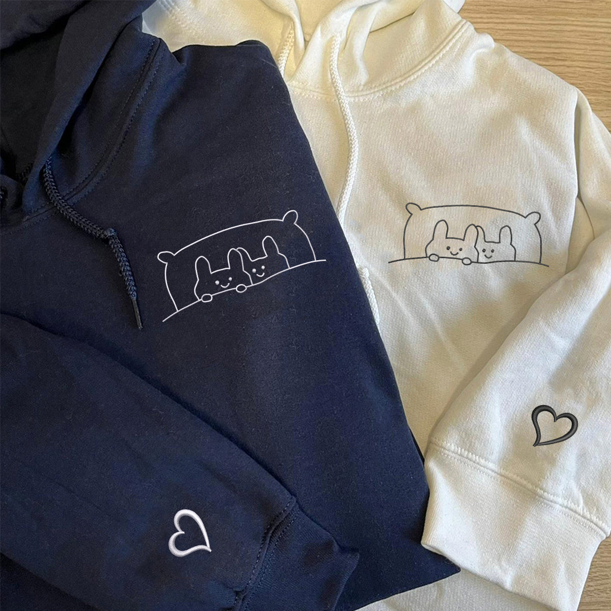 Custom Embroidered Bunny Couple Matching Hoodies for Couples