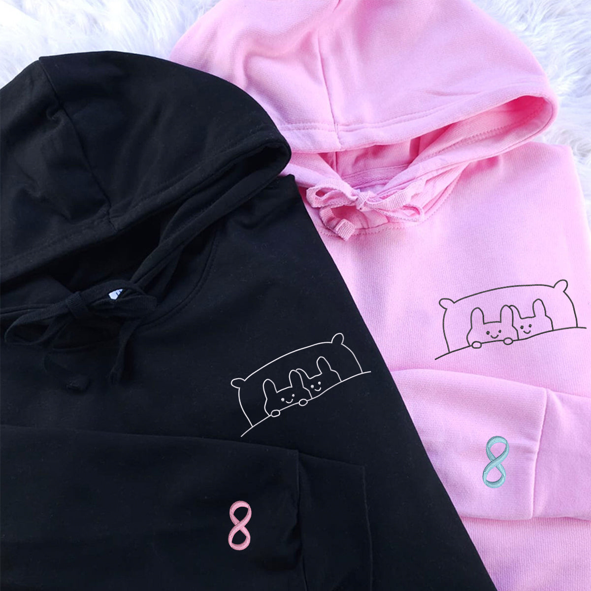 Custom Embroidered Bunny Couple Matching Hoodies for Couples