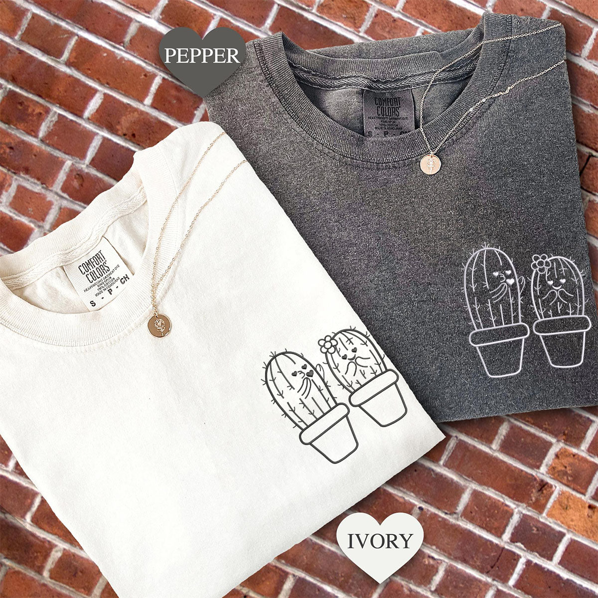 Individuell bestickte Kaktus-T-Shirts für Paare