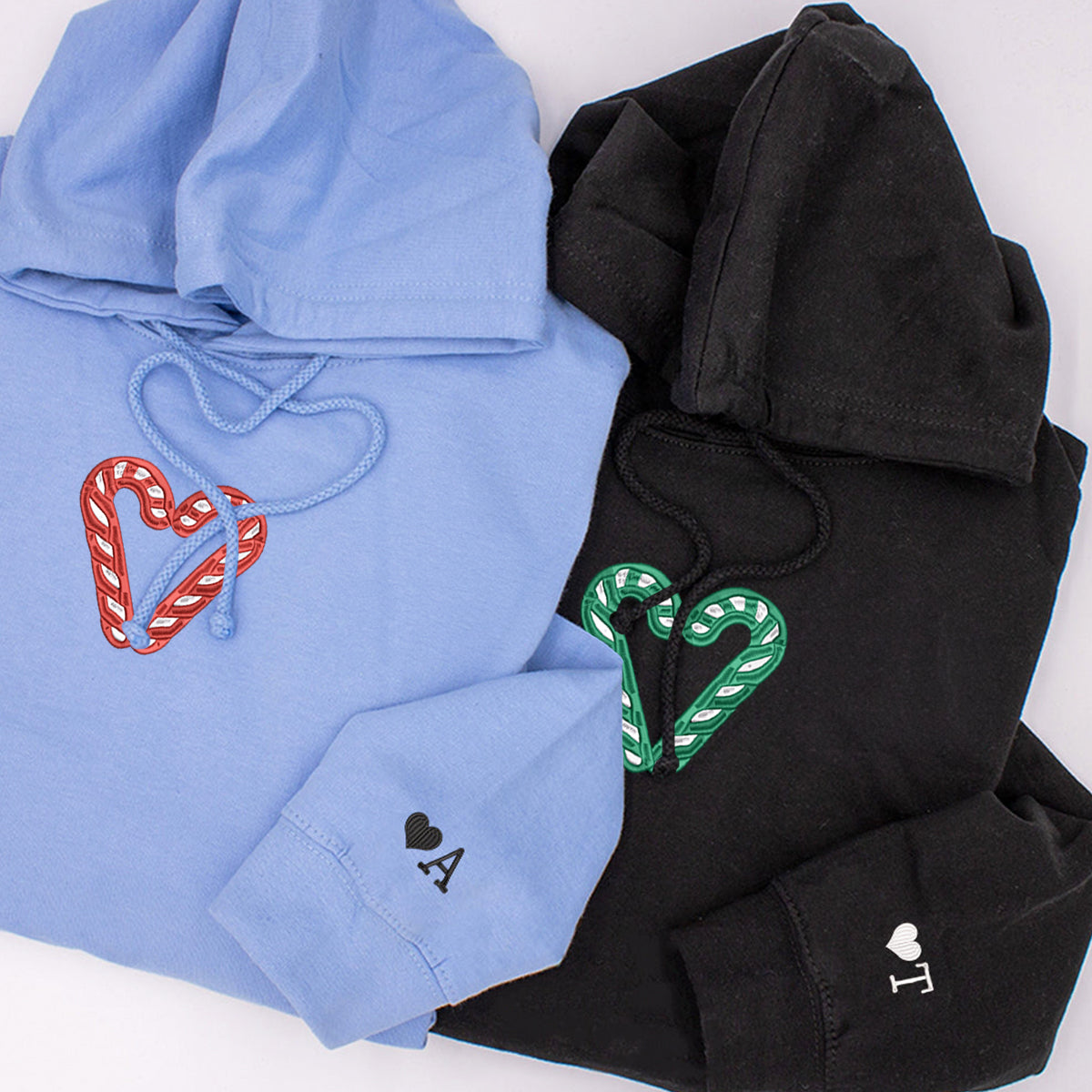 Sweats à capuche assortis brodés personnalisés en forme de canne à sucre pour couples