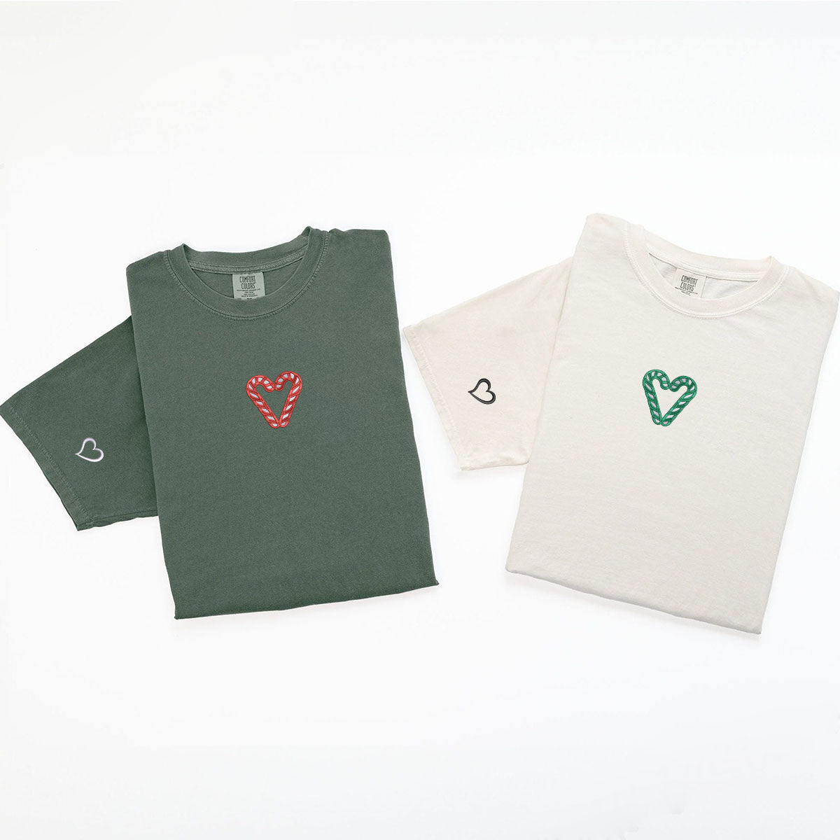 Custom Embroidered Candy Cane Matching T-shirts for Couples