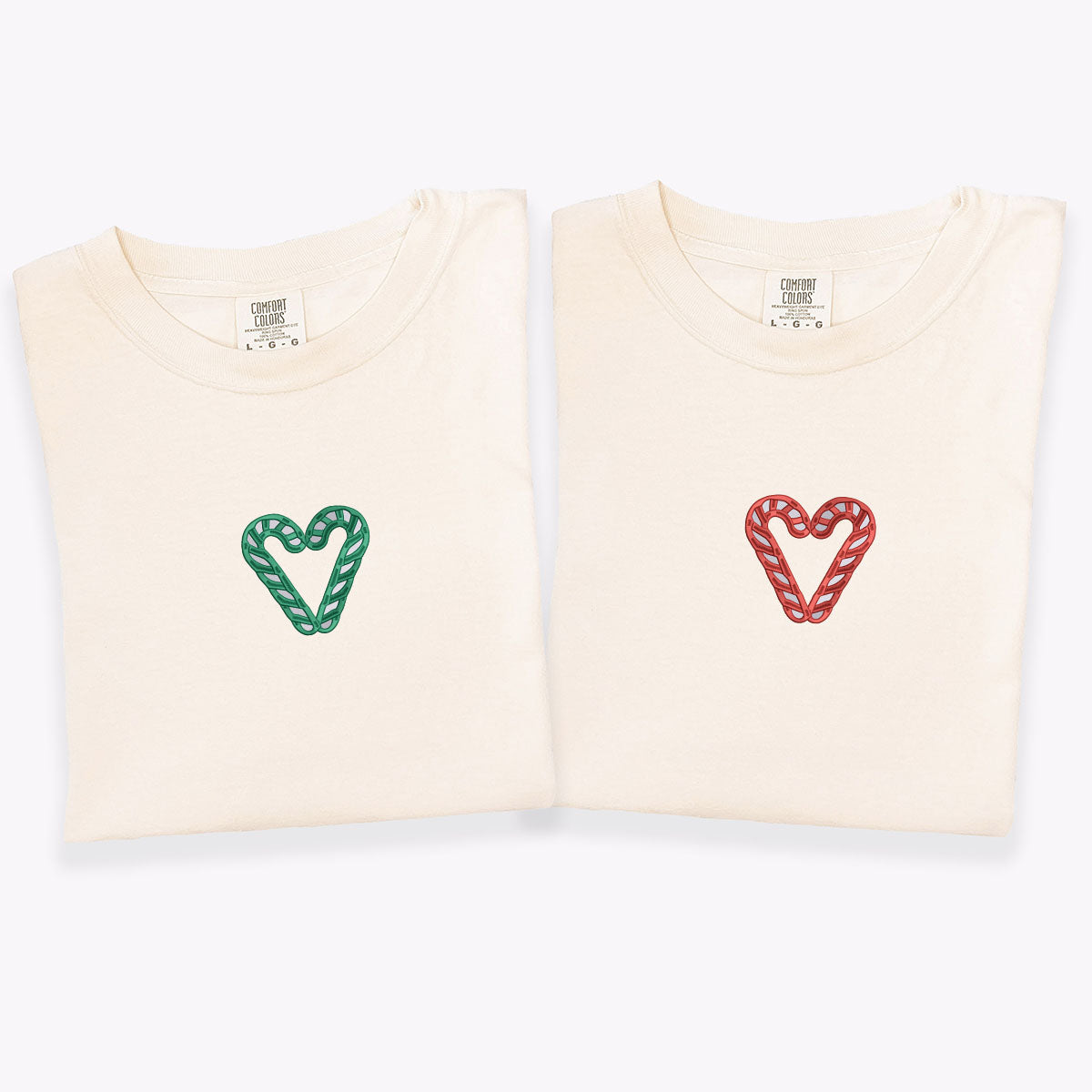 Custom Embroidered Candy Cane Matching T-shirts for Couples