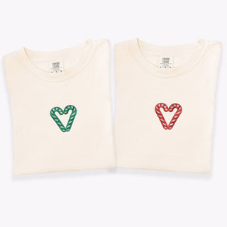 Custom Embroidered Candy Cane Matching T-shirts for Couples