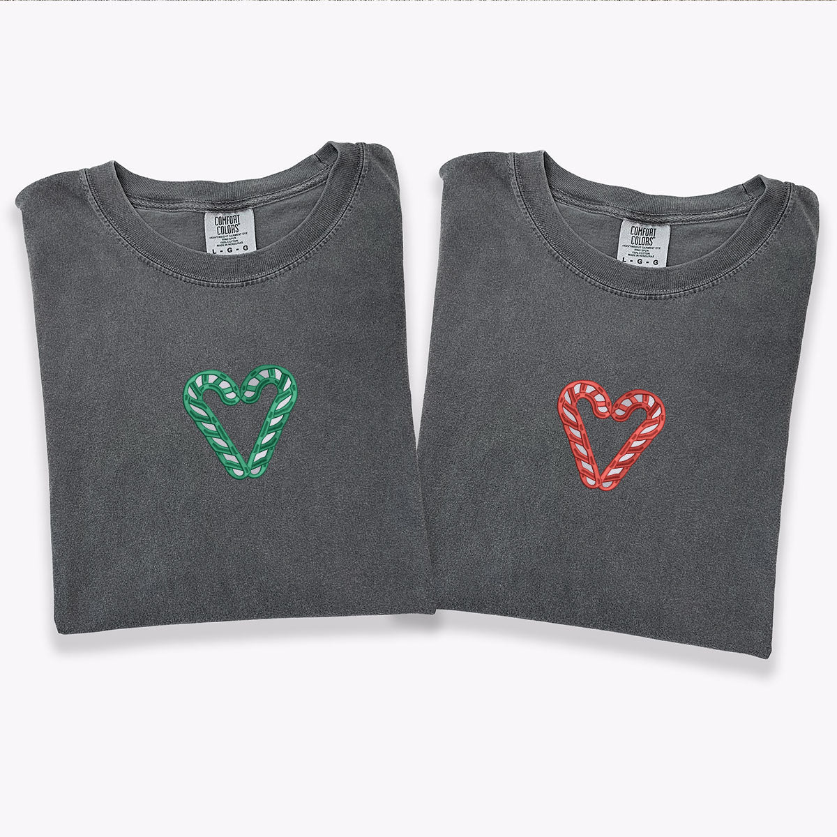 Custom Embroidered Candy Cane Matching T-shirts for Couples