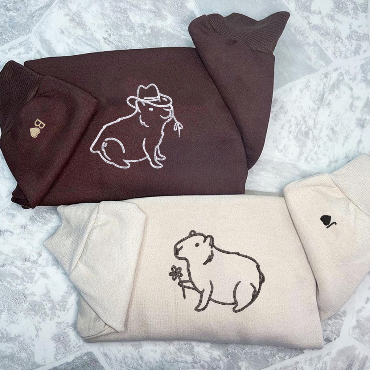 Sweats à capuche assortis Capybara brodés sur mesure pour couples
