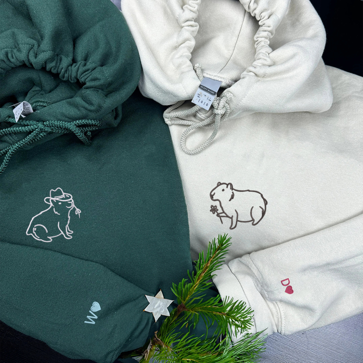 Sweats à capuche assortis Capybara brodés sur mesure pour couples