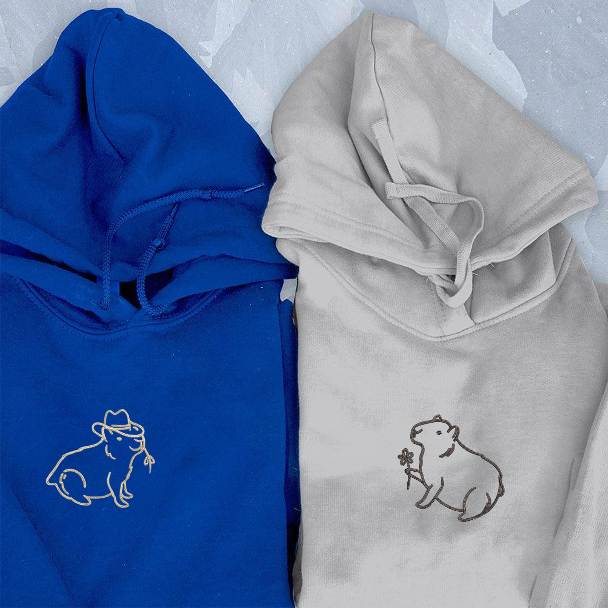 Sweats à capuche assortis Capybara brodés sur mesure pour couples