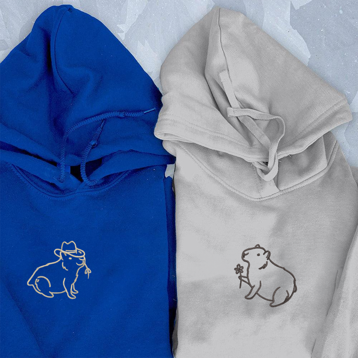 Custom Embroidered Capybara Matching Hoodies for Couples