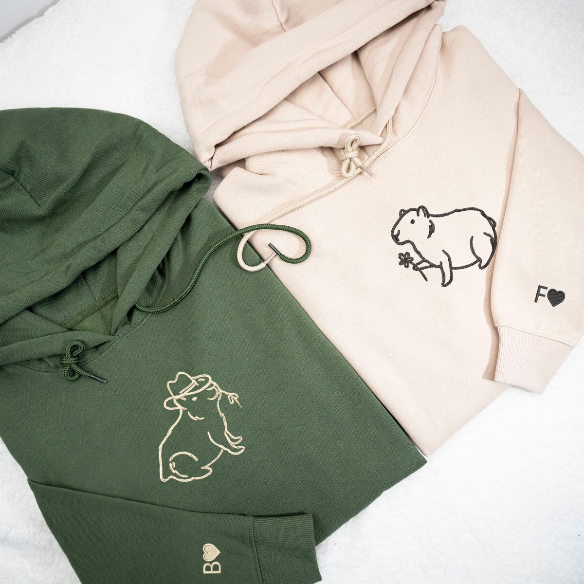 Custom Embroidered Capybara Matching Hoodies for Couples